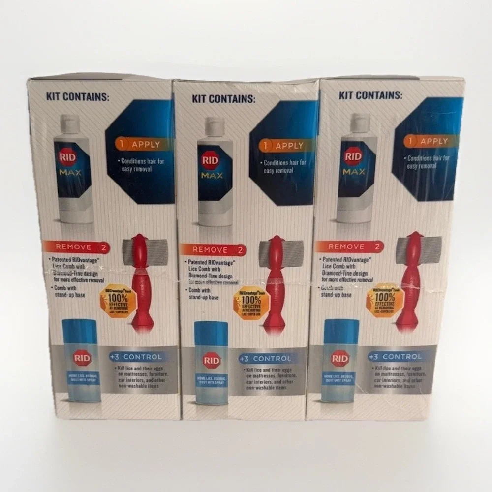 Pack of 3‎ Rid MAX Complete Lice Removal Solution Comb Spray Treatment Kit 4 oz